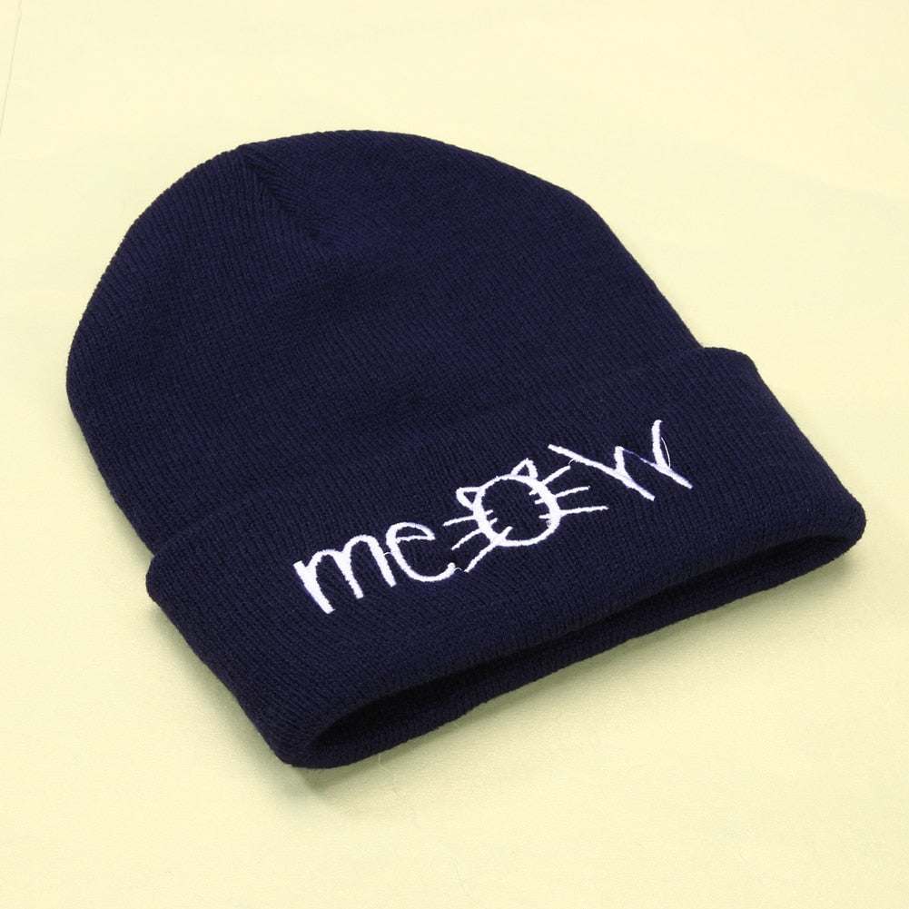 Autumn MEOW Cap Men Women Casual Hip Hop Hats Knitted Wool Skullies Beanies Hat Warm Winter Hat For Women Beanie Winter Caps