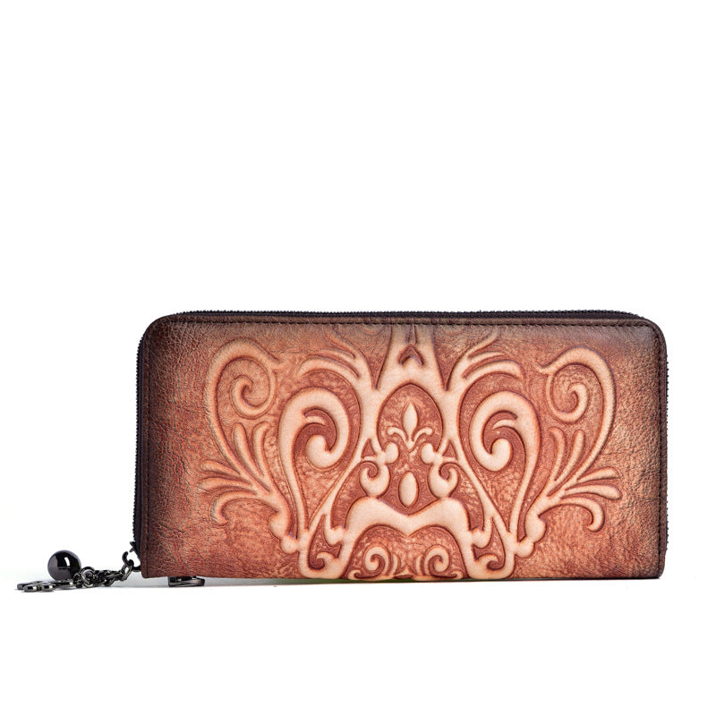 Vegetable tanned leather rubbed embossed wallet