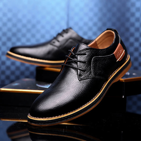Men's Casual Leather Shoes Top Layer Daily Shoes Trend Men's Shoes British Tie Dress Shoes