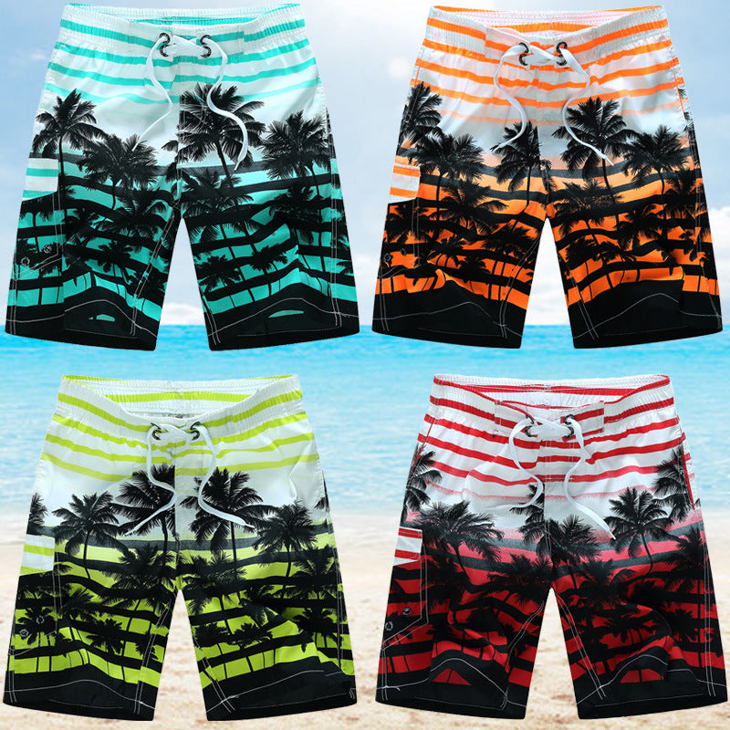 Seaside loose striped printed coconut tree beach shorts