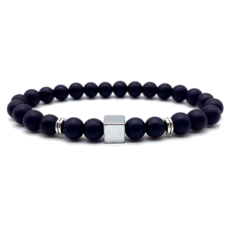 cube bracelet men 2022 fashion simple handmade strand round black matte beaded bracelet for men jewelry gift