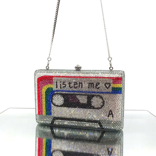 Cassette Tape Clutch Women Crystal Evening Bag