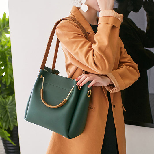 Women Handbag Large Capacity Casual Tote Bag Lady Messenger Shoulder Bag Solid Color Bucket Bag