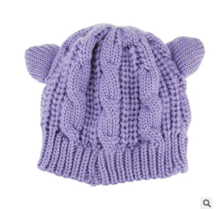 Hand Made 3D Cute Knitted Cat Ear Beanie Cap for Winter