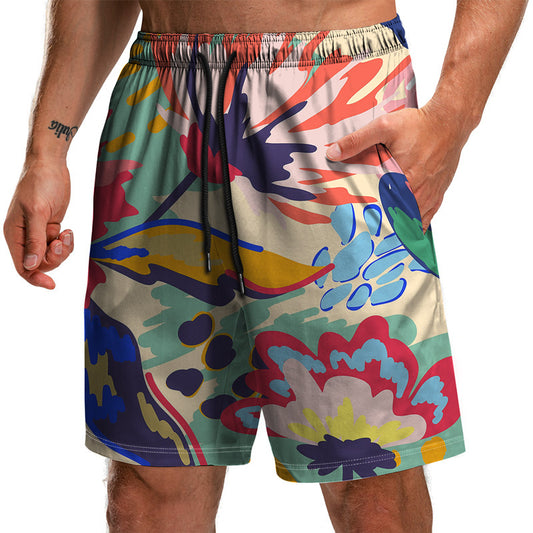 Summer New Leaf Series 3D Printed Shorts Loose Beach Pants Fashion Casual Shorts Men
