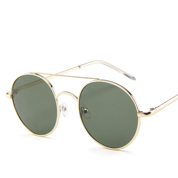 Metal Round Frame Sunglasses, Ocean Piece Sunglasses, Retro Double Beam Sunglasses