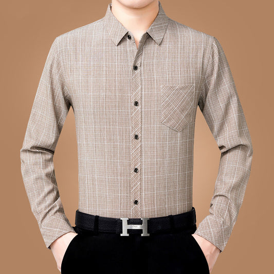 Linen Long-sleeved Shirt For Men Cotton And Linen Pockets  Non-iron Shirt