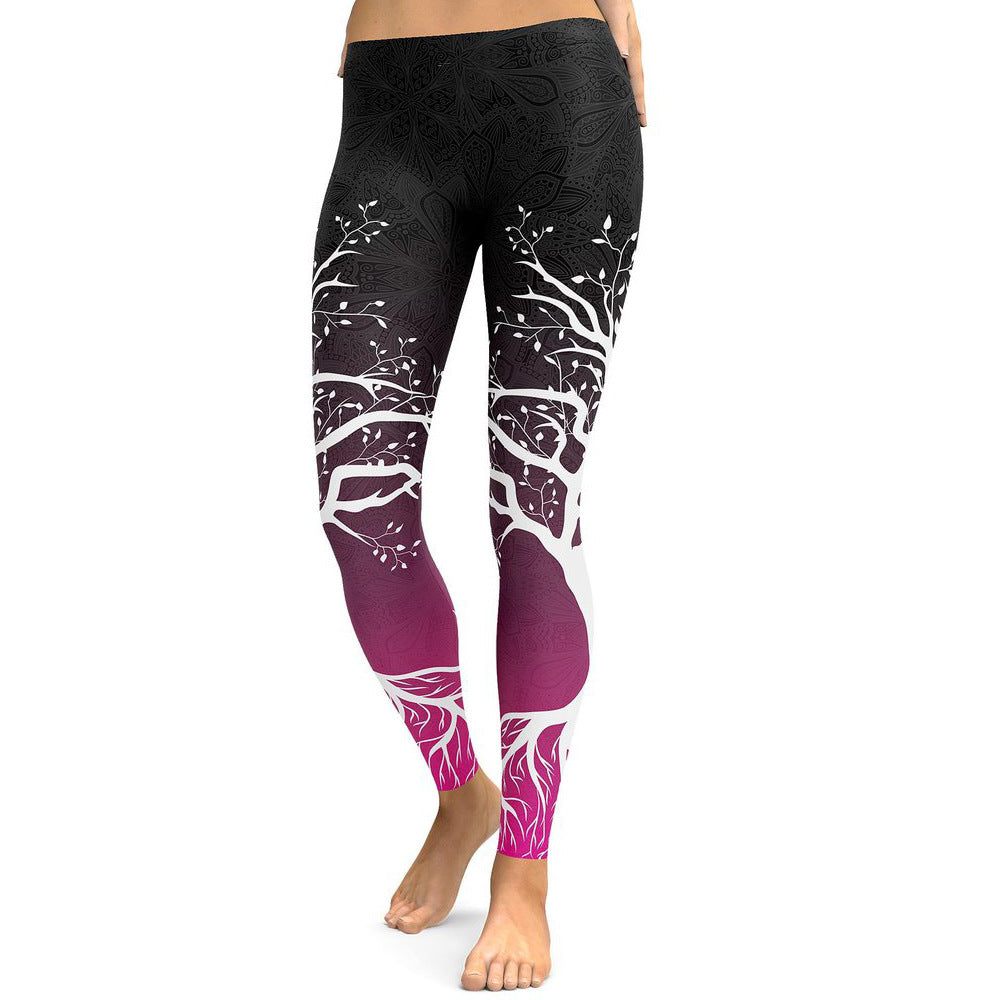 Digitally Printed Colorful Branches Yoga Sports Leggings