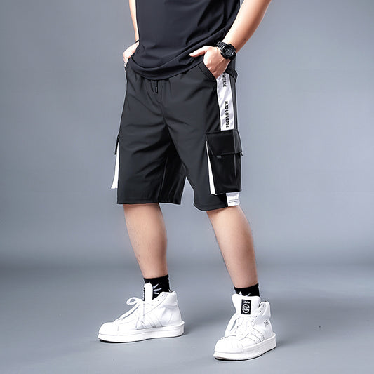 Black Small Print Hit White Ice Silk Cargo Shorts