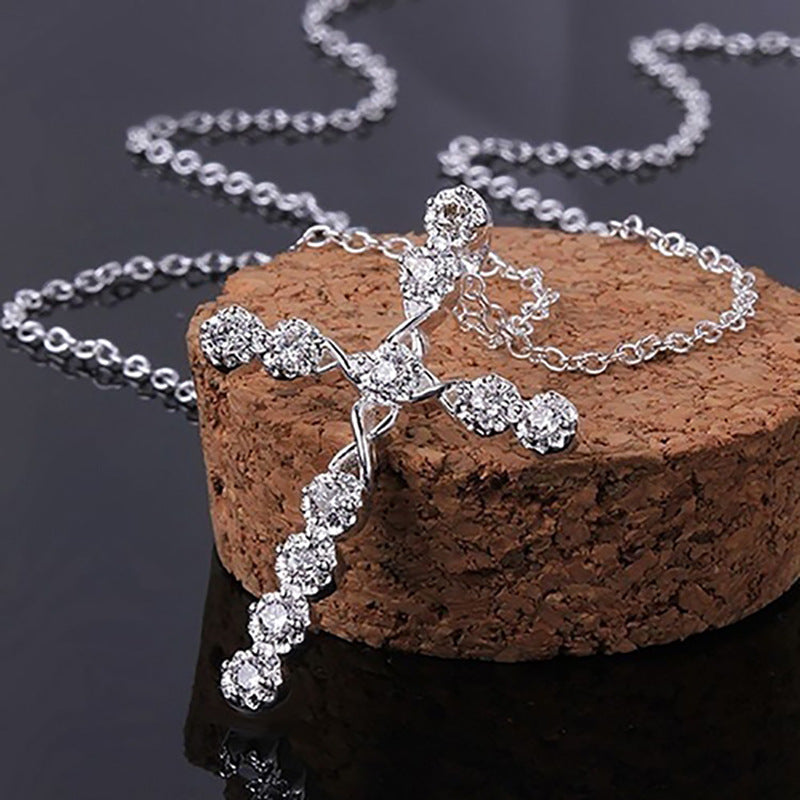 Crystal Cross Pendant Silver Plated Necklace Women