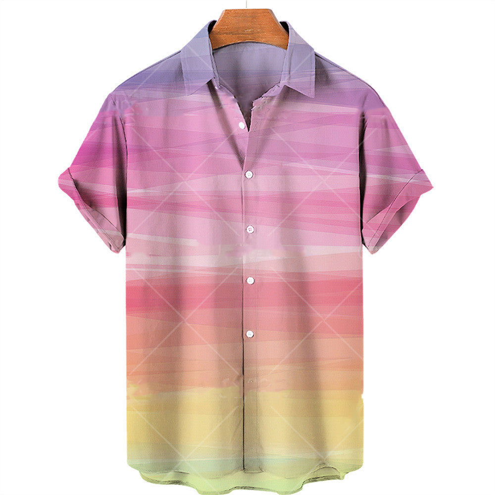 Casual Gradient Print Hawaiian Shirt Men's Vacation Beach