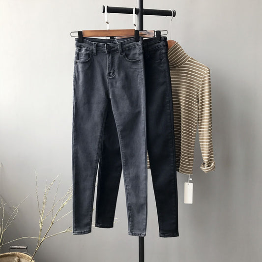 [17] new words double Korean slim slim waisted jeans stretch jeans trousers female 7096