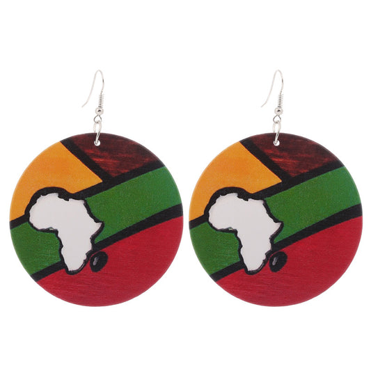 Wooden earrings African map fashion print earrings