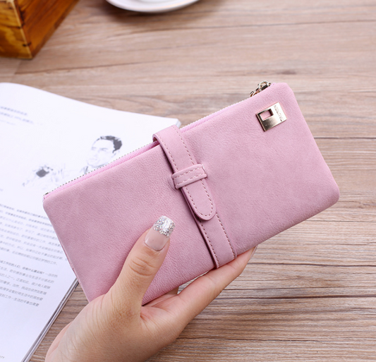 Vintage Frosted Ladies Mid-Length Multi-Card Pocket Wallet Buckle Two-Fold Hand-Grabbing Wallet