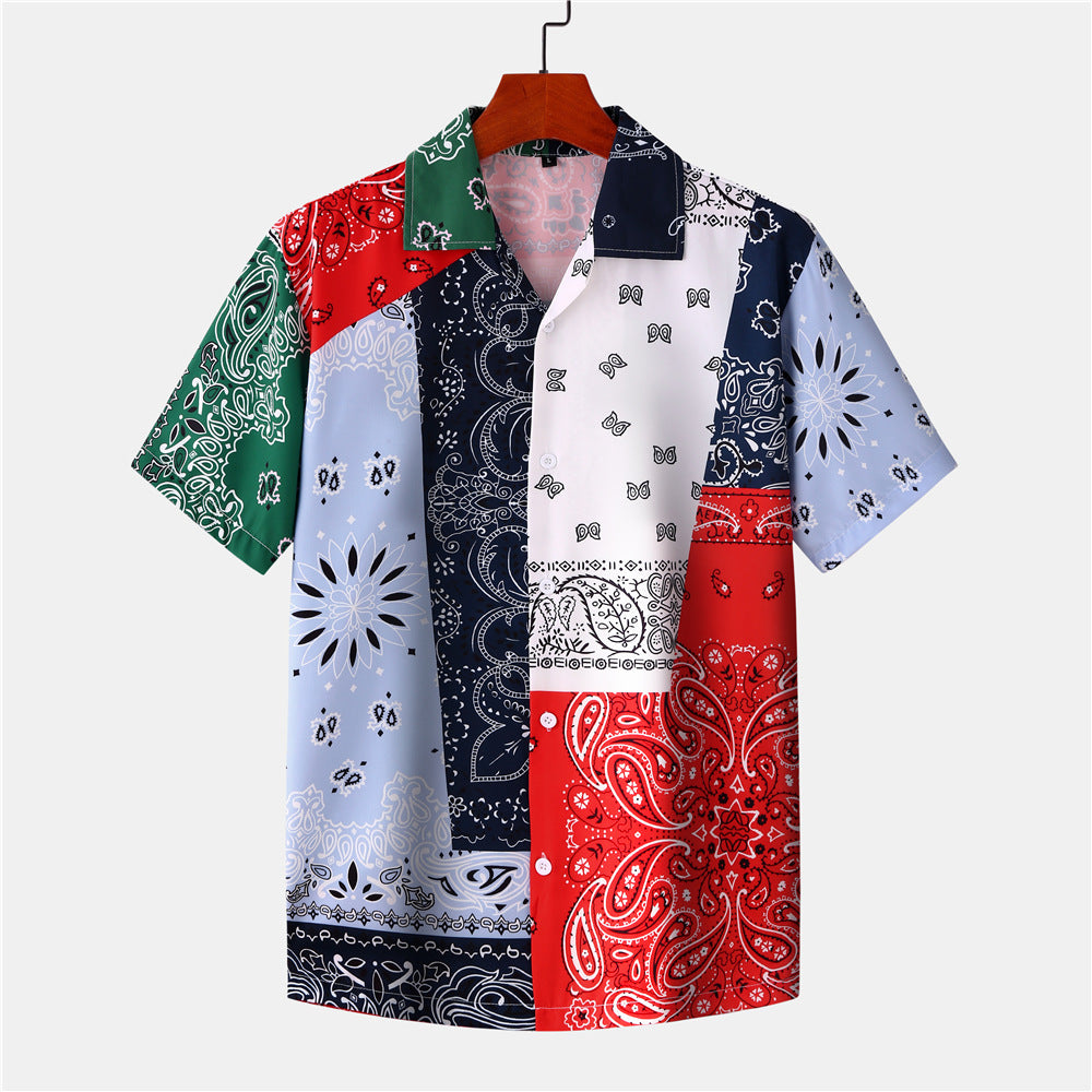 Beach short sleeve men's and women's printed shirt