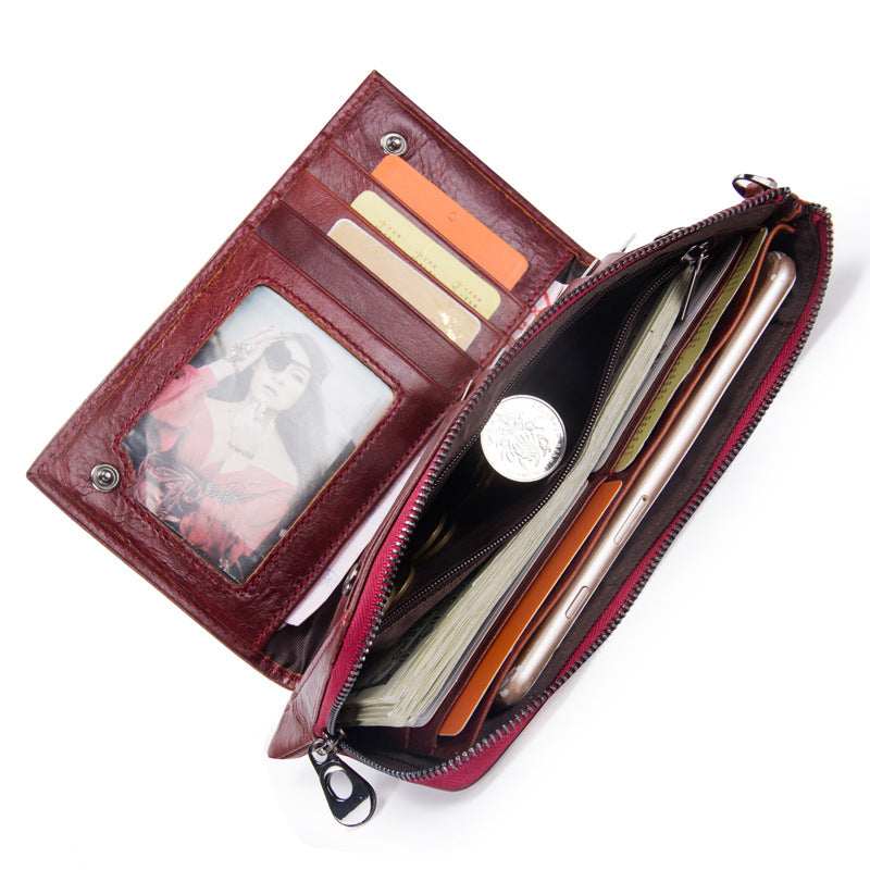 RFID anti-theft brushed leather ladies wallet