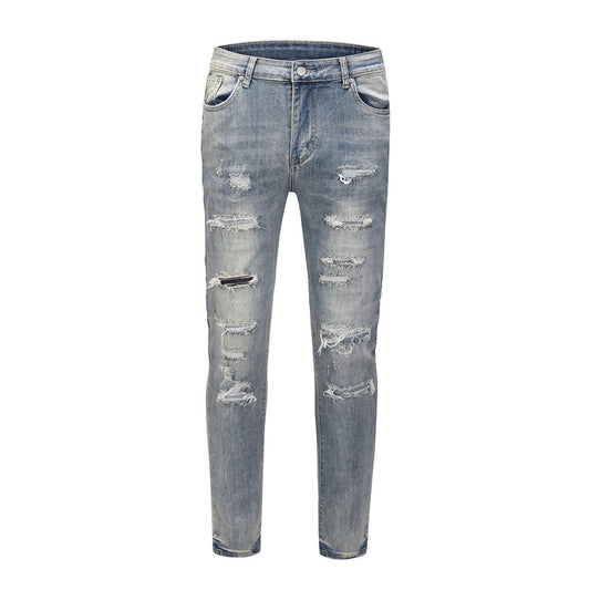 Distressed Washed Water Ripped Blue Jeans