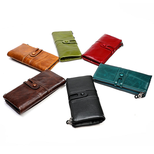 Top layer leather tri-fold wallet