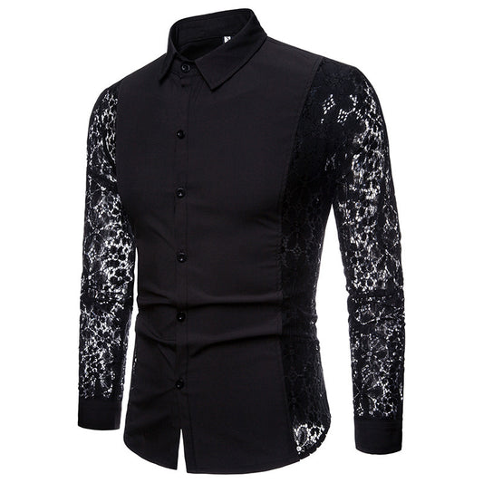 Arm lace solid color shirt men