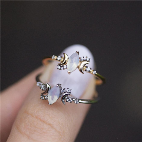 New Vintage Geometric Jewelry Women Sliver Rose Gold Moonstone Ring For Women Wedding Engagment Ring
