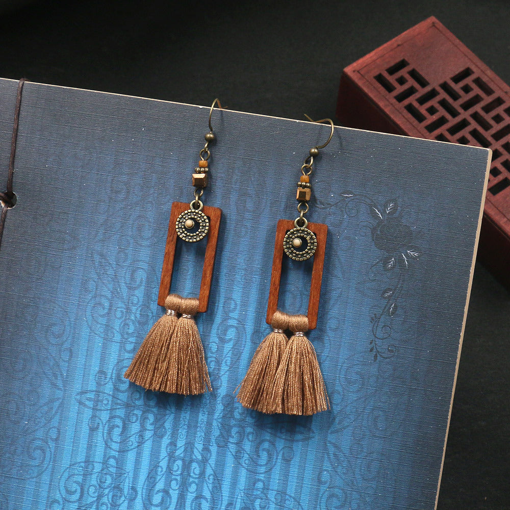 Tassel earrings wooden personality earrings ethnic style