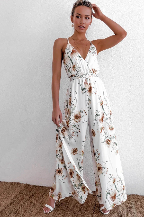 Printed halter piece wide-leg pants