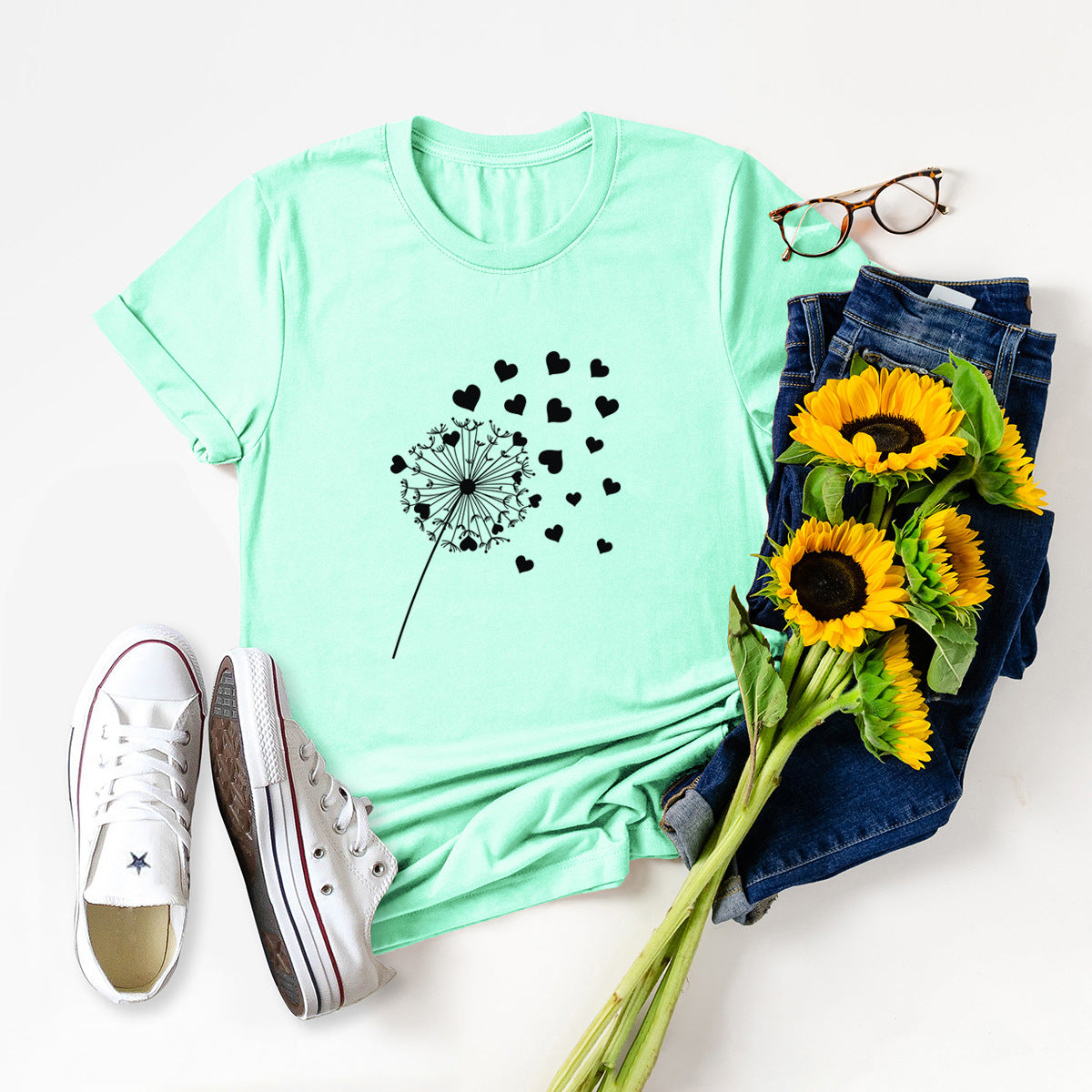 Dandelion Printed Cotton Short-sleeved T-shirt Women