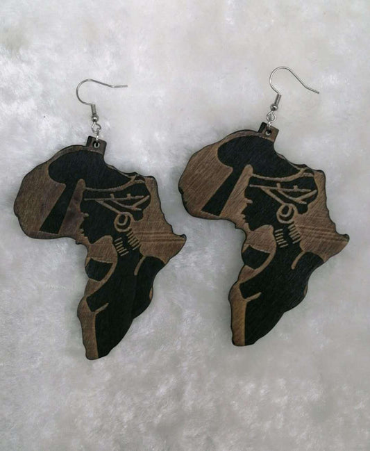 Carved round wooden earrings