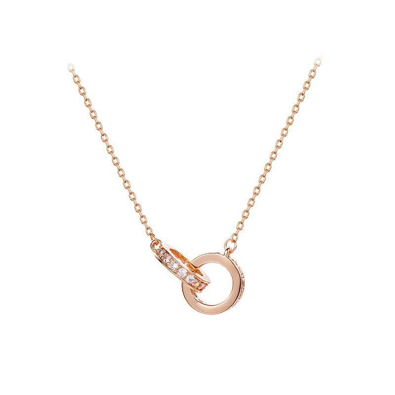 Double ring buckle diamond necklace women
