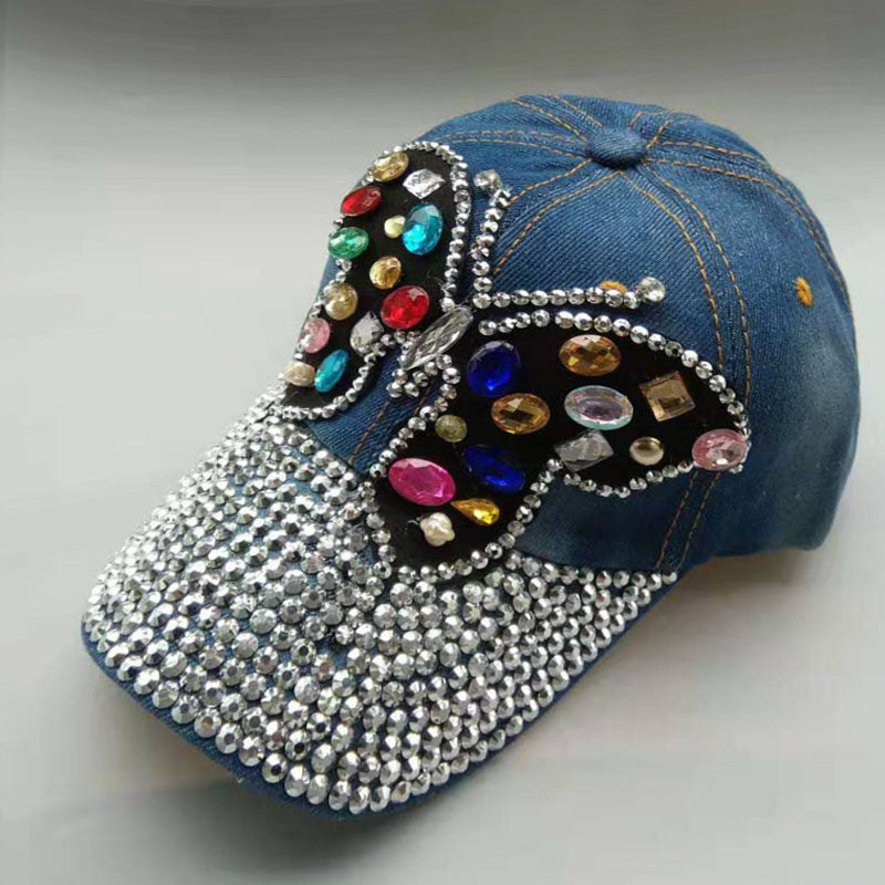 Autumn And Winter Handmade Butterfly Rhinestone Baseball Cap