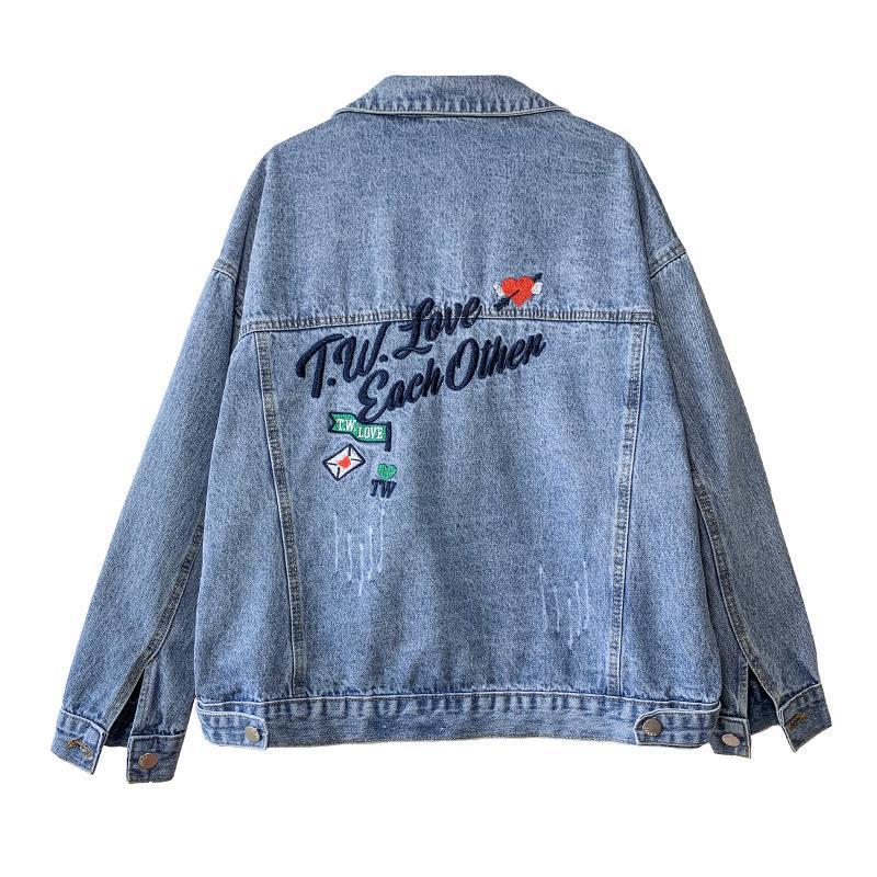 All-match Korean Style Loose Embroidered Denim Jacket Women