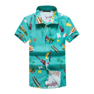 Printed beach shirt cotton parent-child shirt men and women children short-sleeved shirt