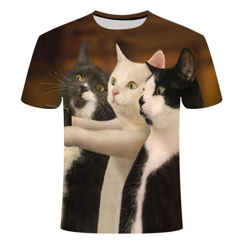 Men and Women Cute Cat Print 3D Short Sleeve T-shirt