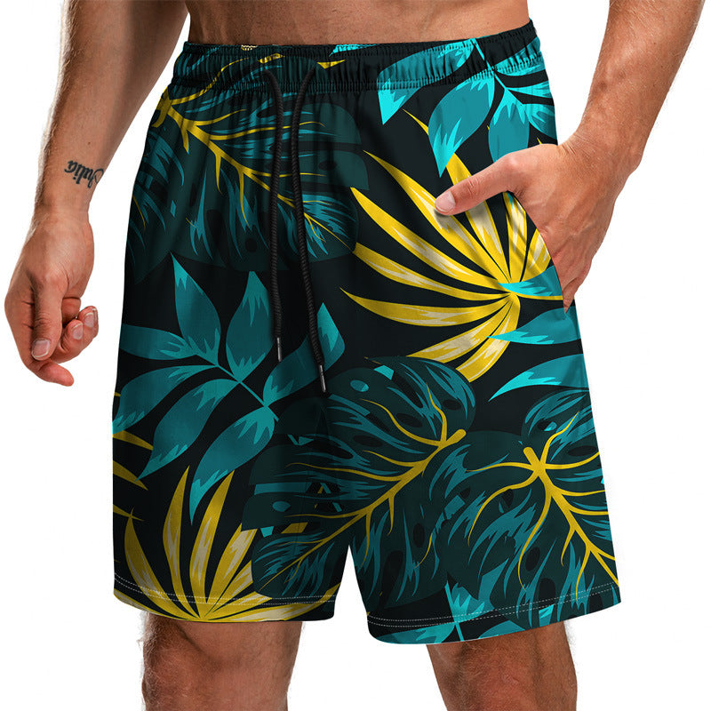 Summer New Leaf Series 3D Printed Shorts Loose Beach Pants Fashion Casual Shorts Men