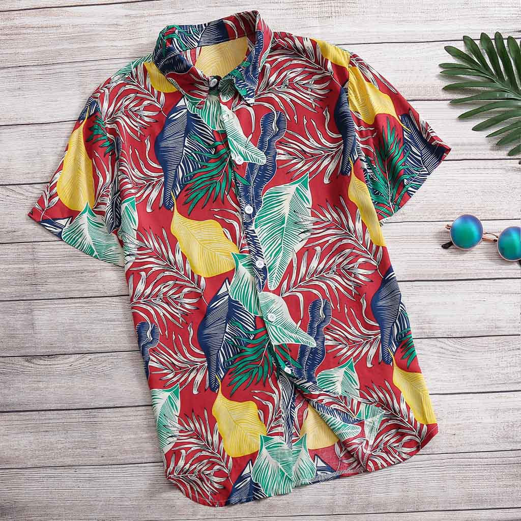 Men's Short Sleeve Shirt T-shirt Loose Top Beach Hawaiian Floral Top Summer