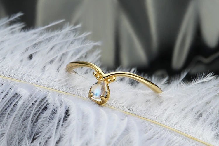 Moonstone droplets V-shaped ring women