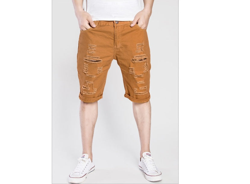 Men's casual hole washed shorts