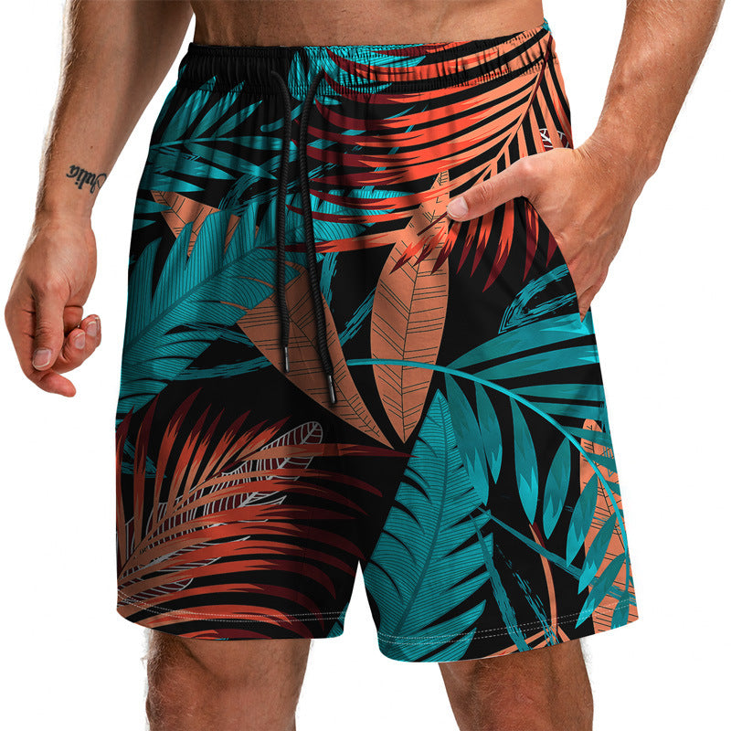 Summer New Leaf Series 3D Printed Shorts Loose Beach Pants Fashion Casual Shorts Men