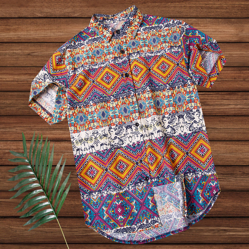 Men's Casual Loose Cotton Beach Hawaiian Men's Shirt