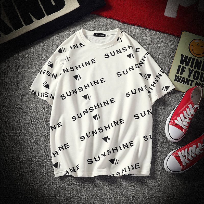 Casual letter printed round neck T-shirt men