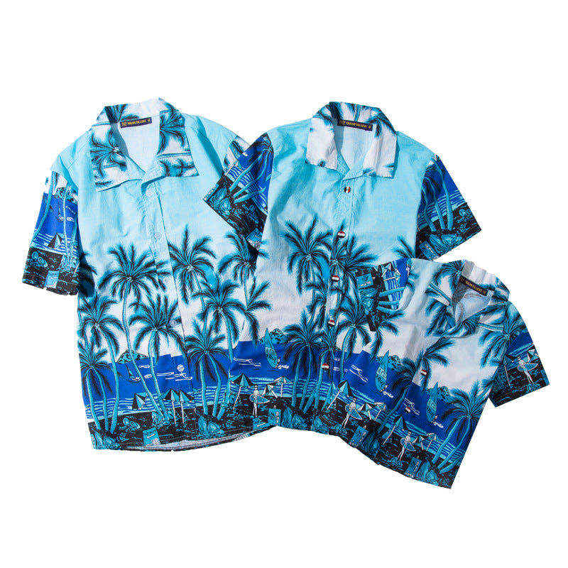 Printed beach shirt cotton parent-child shirt men and women children short-sleeved shirt