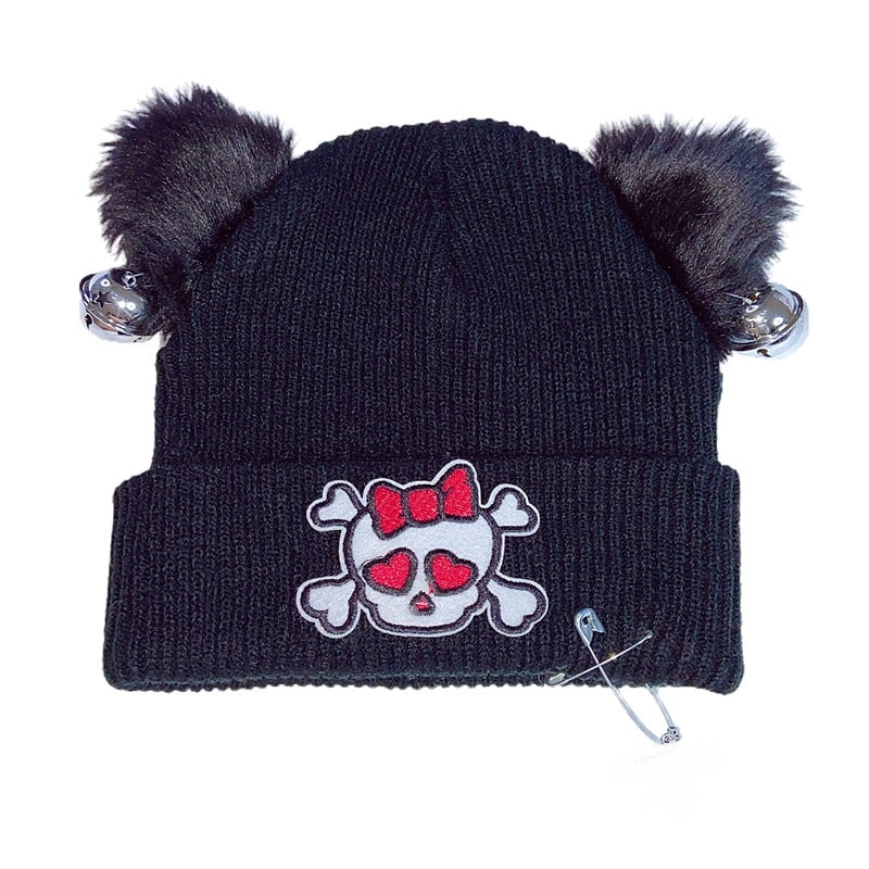 Millennial Hot Girl Harajuku Cat Ear Skull Cross Beanie