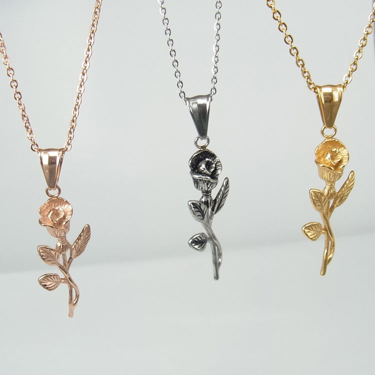 Stainless Steel Gold Roses Necklace For Men New Fashion Gold Cross Pendent With Chain Necklace Jewelry Men Necklace
