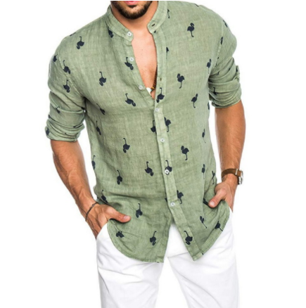 Linen color matching lapel shirt men