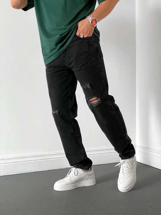 European And American Men Casual Ripped Loose Straight-Leg Jeans