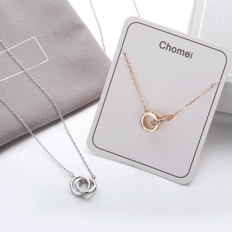Double ring buckle diamond necklace women