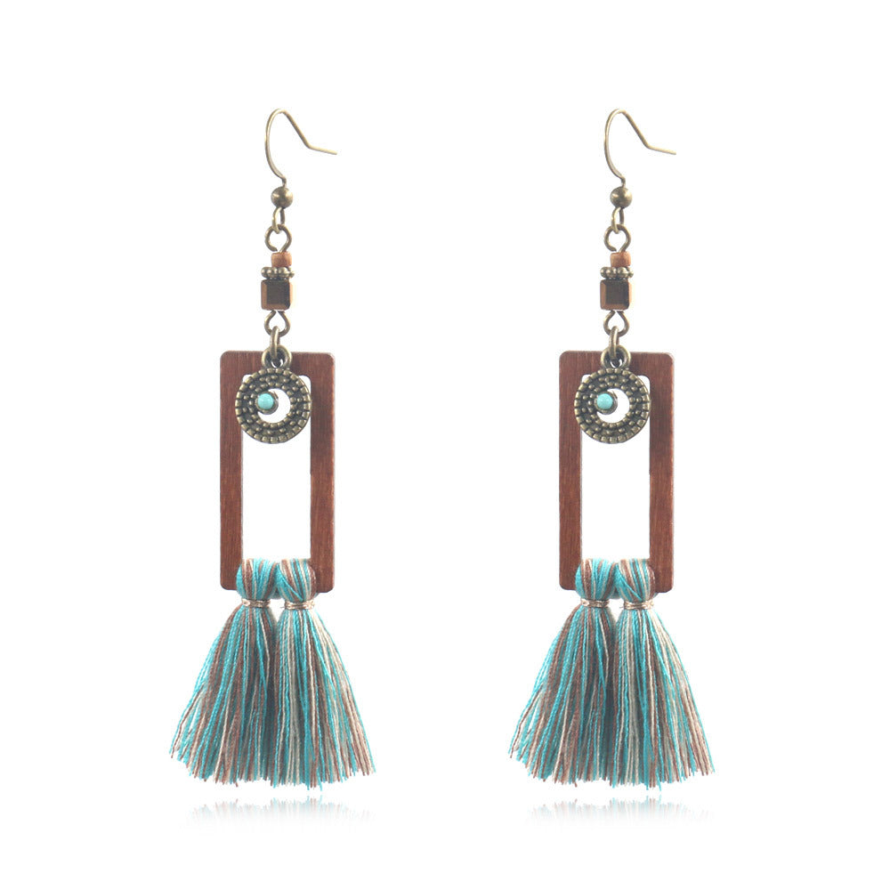 Tassel earrings wooden personality earrings ethnic style