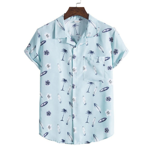 Hawaiian Beach Style Summer Suit Collar Short Sleeve Printed Shirt