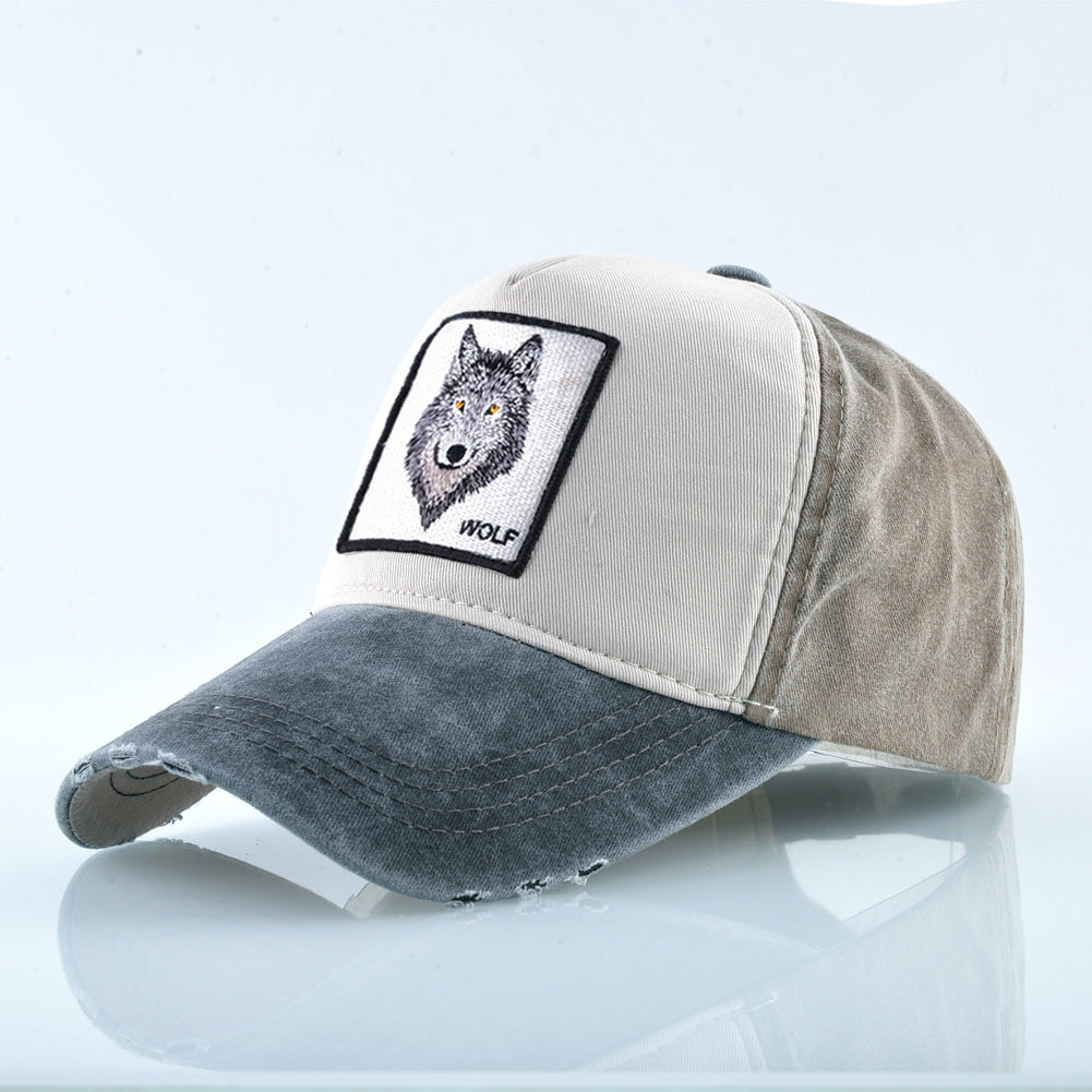 Embroidered wolf men's baseball cap