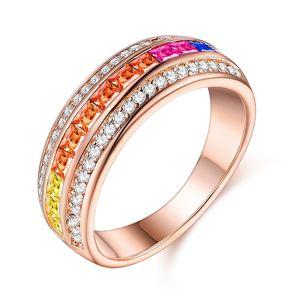 Sterling Silver Women's Ring Fashion Rainbow Ring Women